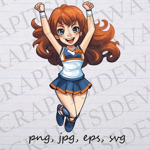 Cute cartoon cheerleader clipart vector graphic svg png jpg eps sticker design t-shirt design cheer