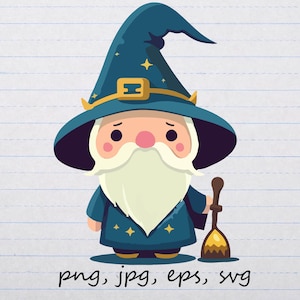 Cute Wizard clipart vector graphic svg png jpg eps magic