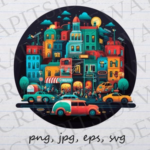 Colorful town clipart vector graphic svg png jpg eps buildings city