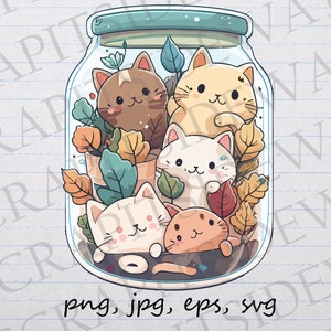 Cute cats in a jar clipart vector graphic svg png jpg eps cats in a bottle kitty