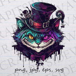 Grinsekatze Mad Hatter Clipart Vektor Grafik svg png jpg eps sci fi Alice im Wunderland unheimlich gruselig T-Shirt Design Aufkleber Design