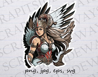 Valkyrie clipart vector graphic svg png jpg eps t-shirt design sticker design norse mythology fairytale woman with wings