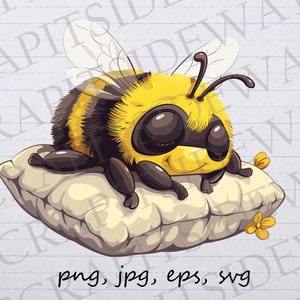 Abeille mignonne qui dort sur un oreiller clipart clipart vectoriel svg png jpg eps insecte abeille endormie