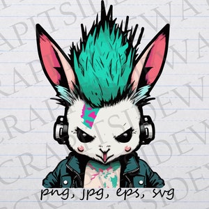Punk Rock Bunny Rabbit clipart grafika wektorowa svg png jpg eps ładny punk heavy metal deathcore