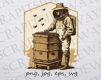Vintage Bee Keeper clipart vector graphic svg png jpg eps save the bees
