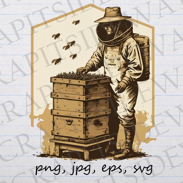 Vintage Bee Keeper clipart vector graphic svg png jpg eps save the bees