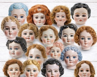 Porcelain Doll Heads Printable, Vintage Doll Faces, Junk Journal Ephemera, Fussy Cut Digital Download, Paper Doll Collage Sheet, PDF ONLY