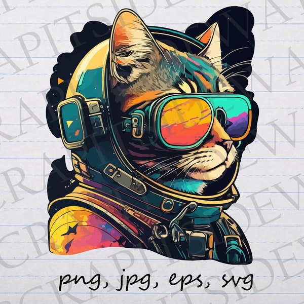 Colorful astronaut cat vector graphic svg png jpg eps space cat