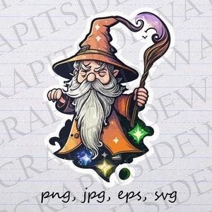 Whimsical Wizard clipart vector graphic svg png jpg eps magic