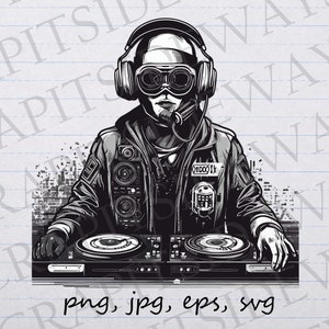 Futuristischer DJ Clipart Vektor Grafik svg png jpg eps Kopfhörer elektronische Musik Mann Kopfhörer DJ Deejay Disc Jockey
