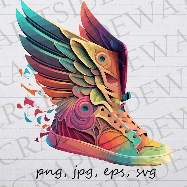 Sneaker with wings clipart vector graphic svg png jpg eps colorful shoe with wings