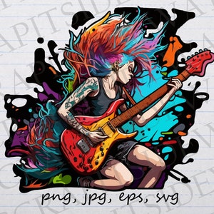 Guitarra eléctrica chica clipart vector gráfico svg png jpg eps rock and roll música punk