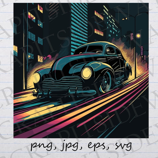 Noir hotrod car clipart vector graphic svg png jpg eps retro dark vehicle