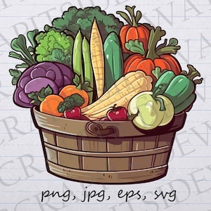 Panier de légumes clipart clipart vectoriel svg png jpg eps, jardin végétarien, végétalien, plantes, légumes