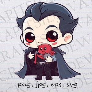 cute Dracula with plushie clipart vector graphic svg png jpg eps monster creepy cute Halloween vampire