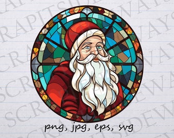 Stained glass Santa Claus clip art clipart vector graphic svg png jpg eps mosaic Santa, mosaic christmas