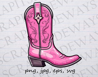 Pink cowboy boot clip art clipart vector graphic svg png jpg eps, western, country, women's cowboy boot, ladies cowboy boot