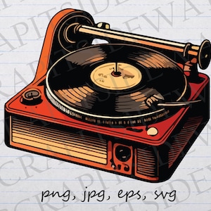 Vintage platenspeler clipart vectorafbeelding svg png jpg eps lps vinylplaten