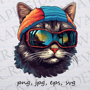 Katze in der Ski Brille Clipart Vektor Grafik svg png jpg eps Kitty Kätzchen, die Katze Katze in den Gläsern fahren