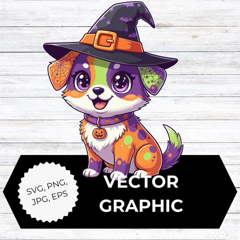 Cute Halloween Dog Clipart | Adorable Witch Hat Dog Svg, Png, Eps, Jpeg ...