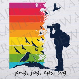 Observation des oiseaux arc-en-ciel clipart clipart vectoriel svg png jpg eps, oiseau, amateur d'oiseaux, observateur d'oiseaux, ornithologue amateur, amateur d'oiseaux