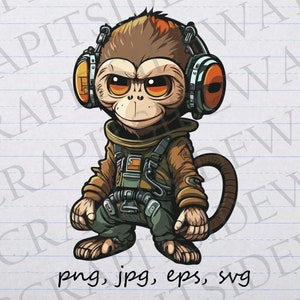 Sci fi monkey pilot clipart vector graphic svg png jpg eps futuristic chimp t-shirt design sticker design