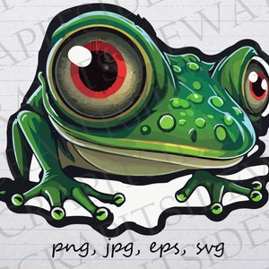 Frog with big eyes clipart vector graphic svg png jpg eps cute frog with huge eyes