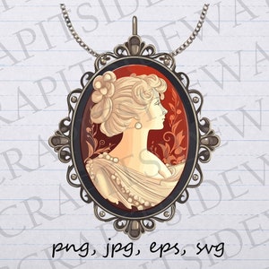 Victorian cameo necklace clip art clipart vector graphic svg png jpg eps, cameo jewelry, Victorian necklace
