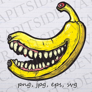 Böse Banane Clip Art Clipart Vektorgrafik svg png jpgeps , böse Banane, böse Frucht, Horror Banane, Cartoon Banane, gruselige Banane,