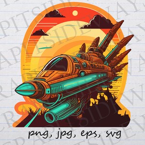 Retro space ship clipart vector graphic svg png jpg eps vintage sci-fi spaceship
