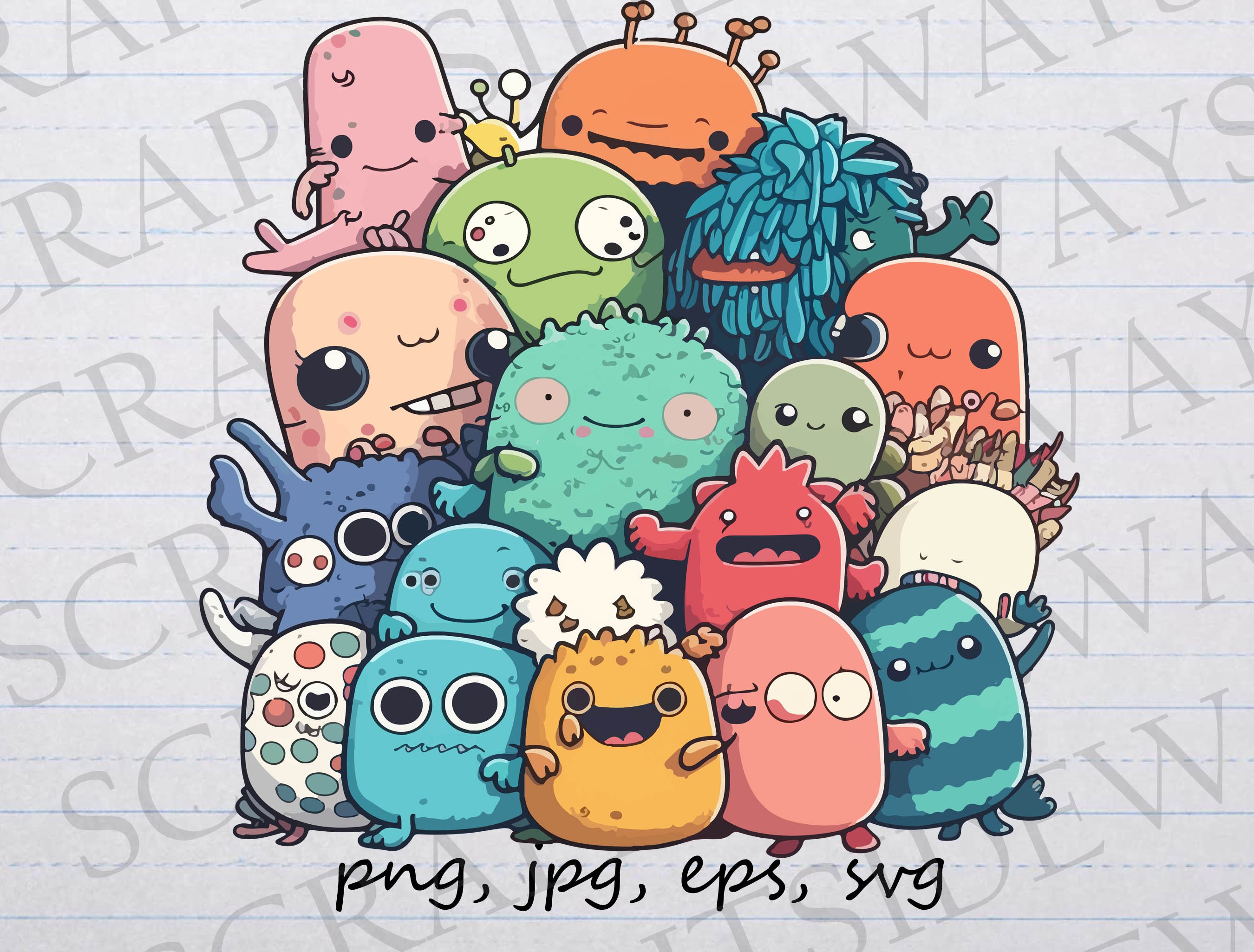 Doodle Monsters 2 Clipart Vector Graphic Svg Png Jpg Eps Creatures Cute  Monsters - Etsy