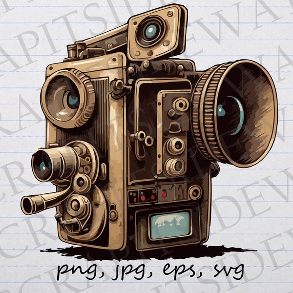 Vintage Movie camera 2 clipart vector graphic svg png jpg eps film camera films movies filmography