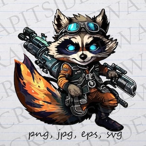 Raccoon space pirate clipart vector graphic svg png jpg eps cute animal steampunk space punk