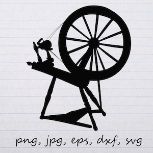 Spinnrad Silhouette Clipart Vektorgrafik Digitaler Stempel svg png jpg eps dxf Faserkunst Garnspinnen
