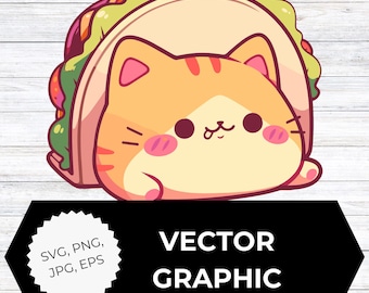 Taco Cat Vector Clipart, Cute Cat Taco Illustration, SVG PNG jpg eps, Funny Cat Graphic, Instant Download Kitty in a taco