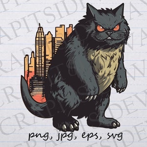Cat Kaiju clipart vector graphic svg png jpg eps japanese monster cat monster cat destroying city