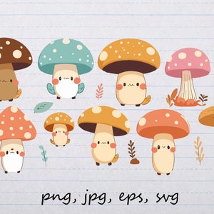 16 piece Cute mushrooms and elements svg Vector clipart png woodland forest fantasy