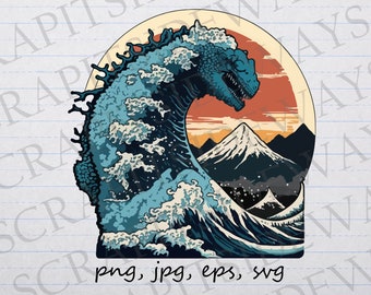 Kaiju great wave clipart vector graphic svg png jpg eps japanese monster in a wave