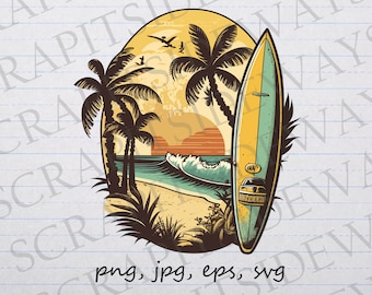 Beach ocean surfboard scene clipart vector graphic svg png jpg eps ocean sea waves