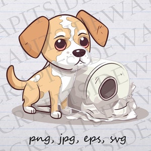Hond met toiletpapier clipart vectorafbeelding svg png jpg eps sticker ontwerp t-shirt ontwerp toiletpapier vernietiger hond moeder hond vader grappige hond