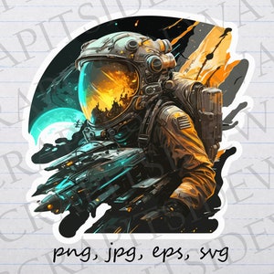 Sci fi space man clipart vector graphic svg png jpg eps space soldier astronaut with guns