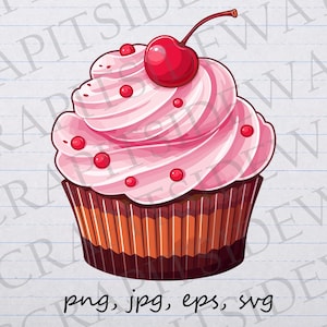Rosa Cupcake Clipart Vektorgrafik svg png jpg eps Geburtstag Süßes Essen Streusel Kirsche an der Spitze