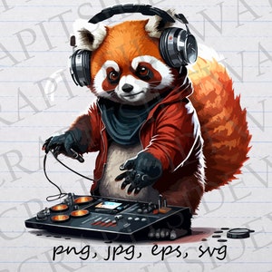 Roter Panda DJ Clipart Vektorgrafik svg png jpg eps Musik cooler roter Panda