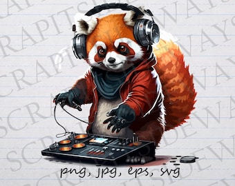Red Panda DJ clipart vector graphic svg png jpg eps music cool red panda