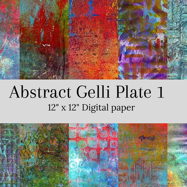 Abstract gelli plate digital paper set of 10 digital download backgrounds art journal monoprint scrapbooking