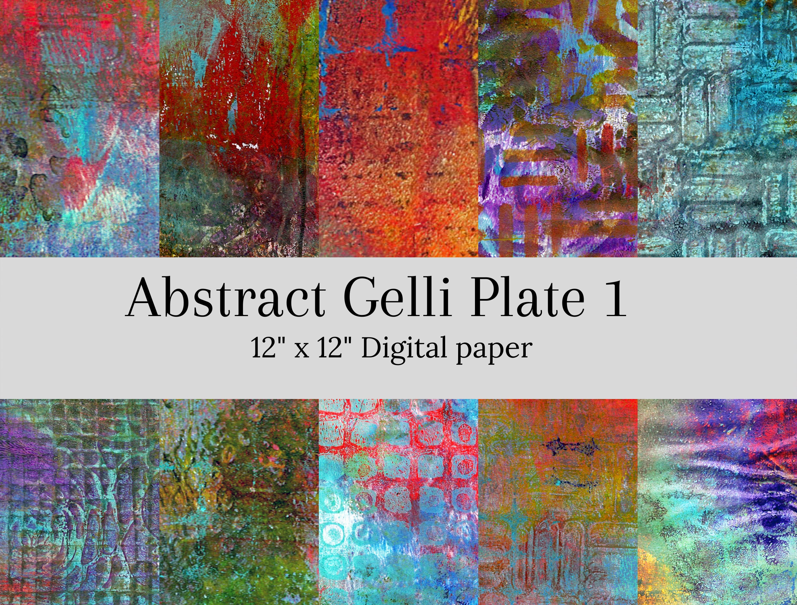 Abstract Gelli Plate Digital Paper Set of 10 Digital Download Backgrounds  Art Journal Monoprint Scrapbooking 