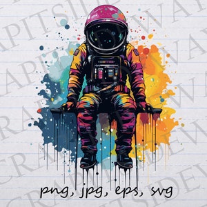 colorato Astronauta seduto clipart grafica vettoriale svg png jpg eps spazio esterno schizzo di vernice spazio uomo