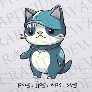 Shark Cat clipart vector gráfico svg png jpg eps lindo gato vestido como un tiburón divertido gato gato en traje de tiburón
