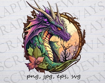 紫色のドラゴンのクリップアート ベクター グラフィック SVG PNG JPG EPS ドラゴンの頭