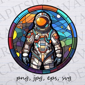 Vidrieras astronauta clip art clipart vector gráfico svg png jpg eps mosaico astronauta, espacio, espacio exterior, exploración espacial